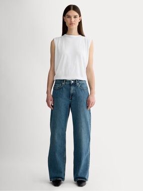 Everlane Mid-Way Wide-Leg Barrel Jeans Medium Blue Organic Cotton 28R